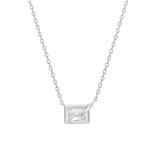 Silver Sparkling Bezel-Set Cube Necklace